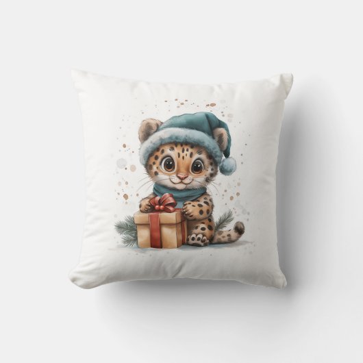 愛らしい動物ベビーヒョウinサンタハット/ギフト クッション (正面)