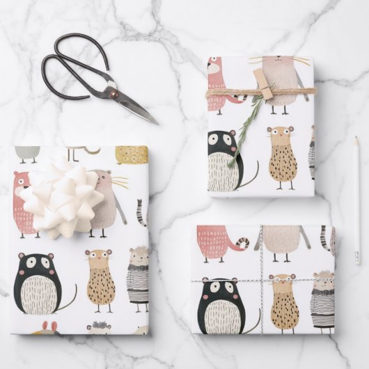 愛らしい動物収集 ラッピングペーパーシート (正面)
