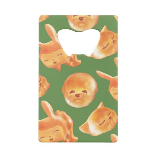 愛らしい動物型パン柄 クレジットカード栓抜き (正面)