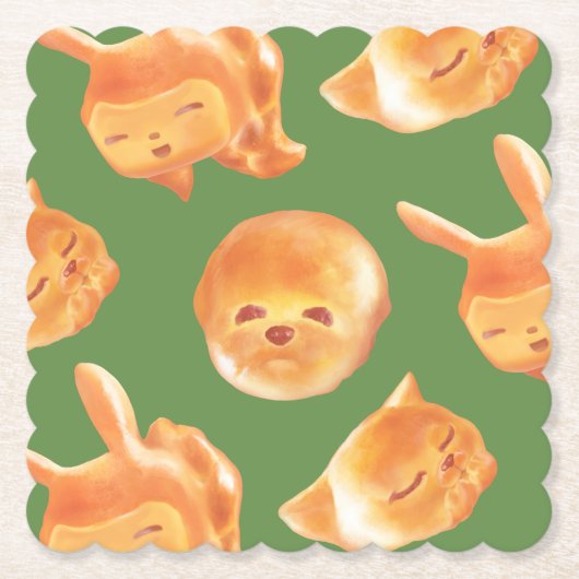 愛らしい動物型パン柄 ペーパーコースター (正面)