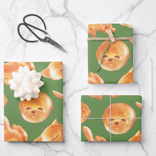 愛らしい動物型パン柄 ラッピングペーパーシート (正面)
