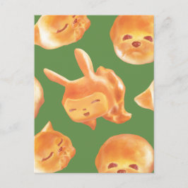 愛らしい動物型パン柄 案内ポストカード