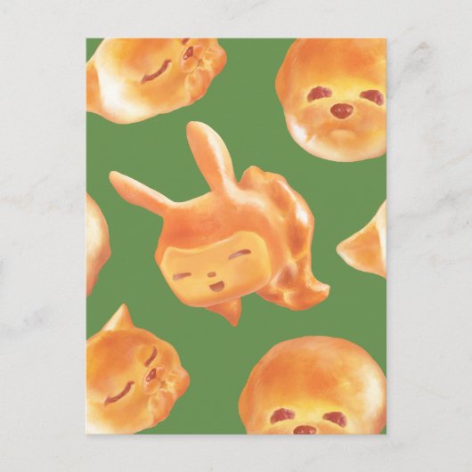 愛らしい動物型パン柄 案内ポストカード (正面)