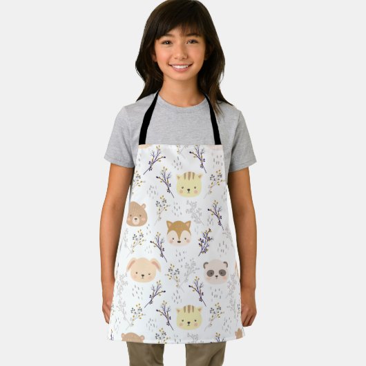 愛らしい動物頭及び花柄 エプロン (インサイチュ)