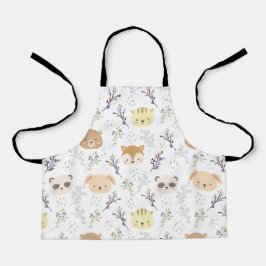 愛らしい動物頭及び花柄 エプロン