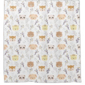 愛らしい動物頭及び花柄 シャワーカーテン (正面)