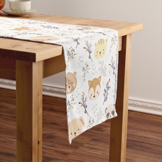 愛らしい動物頭及び花柄 ショートテーブルランナー (インサイチュ)