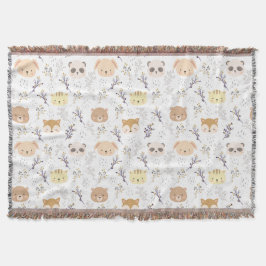 愛らしい動物頭及び花柄 スローブランケット