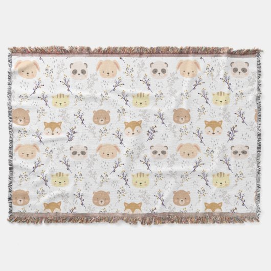 愛らしい動物頭及び花柄 スローブランケット (正面)