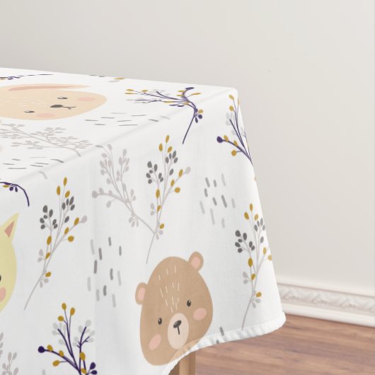 愛らしい動物頭及び花柄 テーブルクロス (インサイチュ)