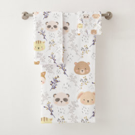 愛らしい動物頭及び花柄 バスタオルセット