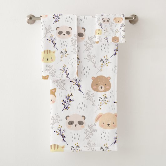 愛らしい動物頭及び花柄 バスタオルセット (インサイチュ)