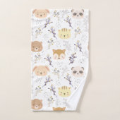 愛らしい動物頭及び花柄 バスタオルセット (ハンドタオル)