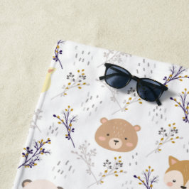 愛らしい動物頭及び花柄 ビーチタオル