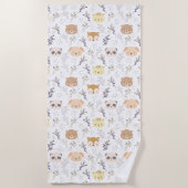 愛らしい動物頭及び花柄 ビーチタオル (正面)