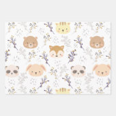 愛らしい動物頭及び花柄 ラッピングペーパーシート (正面2)