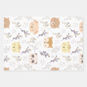愛らしい動物頭及び花柄 ラッピングペーパーシート (正面)