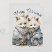 愛らしい北極狐のホリデーカード シーズンカード (正面/裏面)