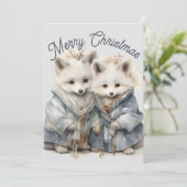 愛らしい北極狐のホリデーカード シーズンカード (スタンド正面)