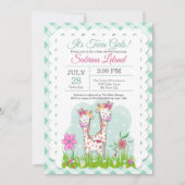 愛らしい双子の女の子ギラッフェベビーシャワー 招待状 (正面)