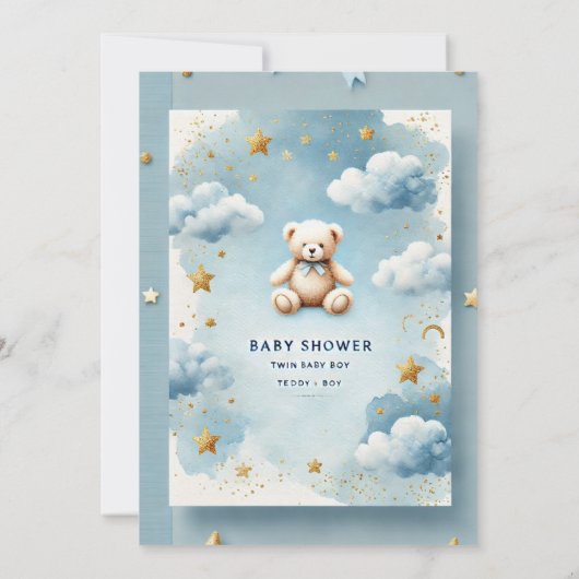 愛らしい双子の赤ちゃん男の子のお知らせカード 招待状 (裏面)