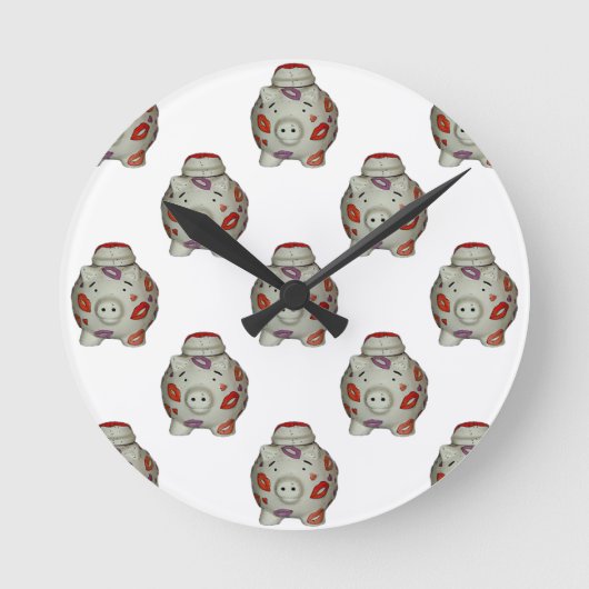愛らしい口紅のブタ ラウンド壁時計 (正面)