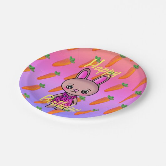 愛らしい可愛いウサギとニンジン誕生日レインボー ペーパープレート (アングル)