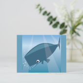 愛らしい可愛い青いクジラの漫画ハッピーバブル ポストカード (スタンド正面)