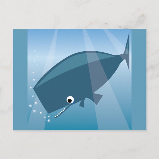 愛らしい可愛い青いクジラの漫画ハッピーバブル ポストカード (正面)