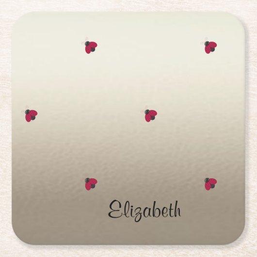 愛らしい可愛い,ラディバグ,輝パーソナライズされたく スクエアペーパーコースター (正面)