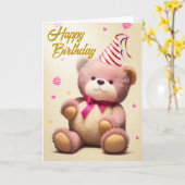 愛らしい可愛らしい豪華なテディベア誕生日 カード (黄色い花)