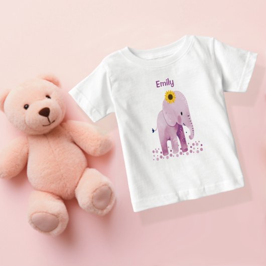 愛らしい名前のベビーガールゾウ ベビーTシャツ