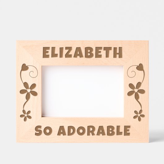 愛らしい名前の追加ハート花 レーザー彫刻フレーム (正面)