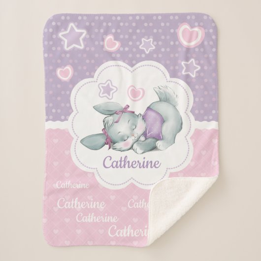 愛らしい名前をカスタムするの睡眠のバニー シェルパブランケット (正面)