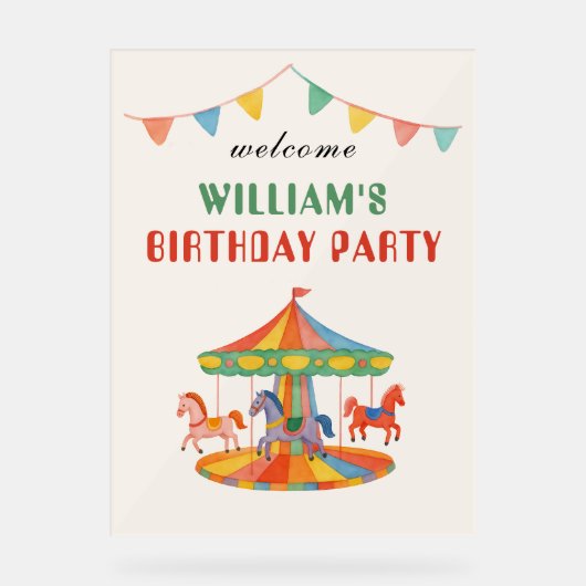 愛らしい回転木馬誕生日 アクリルサイン (正面)