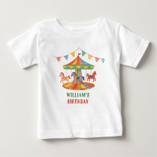 愛らしい回転木馬誕生日 ベビーTシャツ (正面)