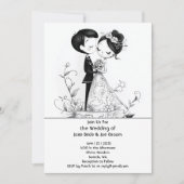 愛らしい図解入りの、写真付きのカップル結婚式招待状 招待状 (正面)