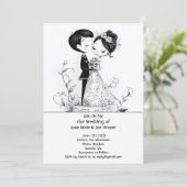 愛らしい図解入りの、写真付きのカップル結婚式招待状 招待状 (スタンド正面)
