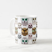 愛らしい図解入りの、写真付きのOwlsパターン コーヒーマグカップ (正面左)