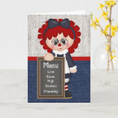 愛らしい国のRaggedy人形の挨拶状 カード (黄色い花)