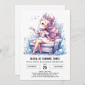 愛らしい城プリンセス誕生日 招待状 (正面/裏面)