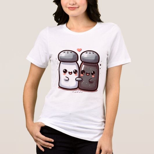 愛らしい塩とコショウのカップルデザイン トライブレンドTシャツ (正面)