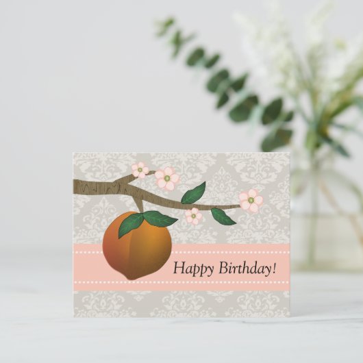 愛らしい夏のジョージア州の桃と花のデザイン ポストカード (スタンド正面)