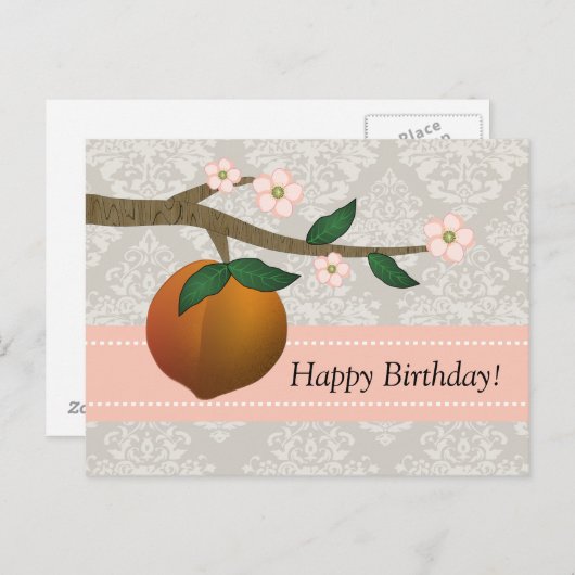 愛らしい夏のジョージア州の桃と花のデザイン ポストカード (正面/裏面)