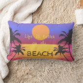 愛らしい夕日,ビーチ,手のひら ランバークッション (ブランケット)