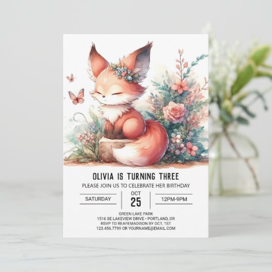 愛らしい夢のキツネ誕生日デジタル 招待状 (スタンド正面)