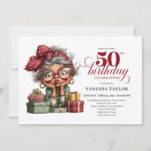愛らしい夢見る女性の50歳誕生日ユーモアパーティ 招待状 (正面)