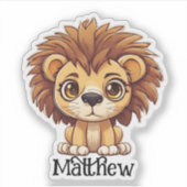 愛らしい大きな目のライオンのモノグラム防水 シール (正面)