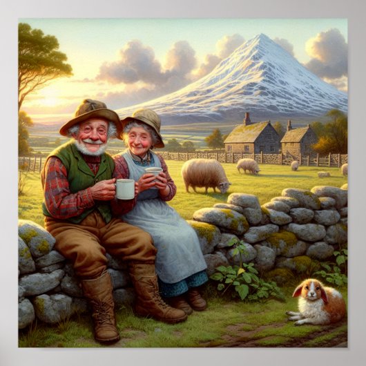 愛らしい大人のマンチキン二人がコーヒーを楽しむ ポスター (正面)