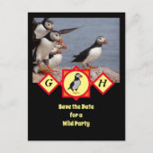 愛らしい大西洋のパフィン漫画モノグラム写真 インビテーションポストカード (正面)